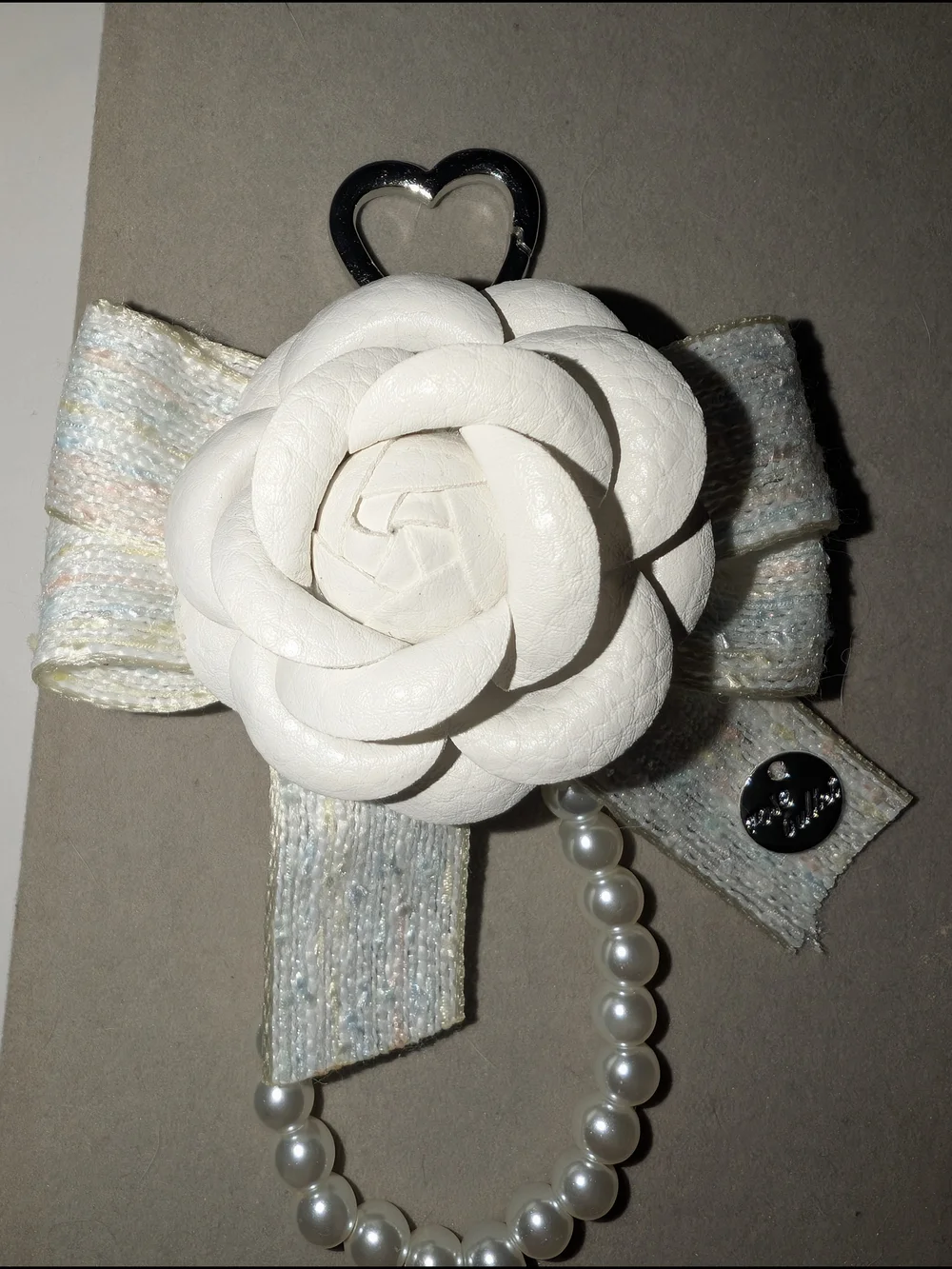 White Camellia Pearl Bow Cellphone Charm